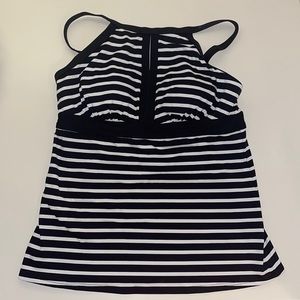 Black and white striped Land’s End tankini